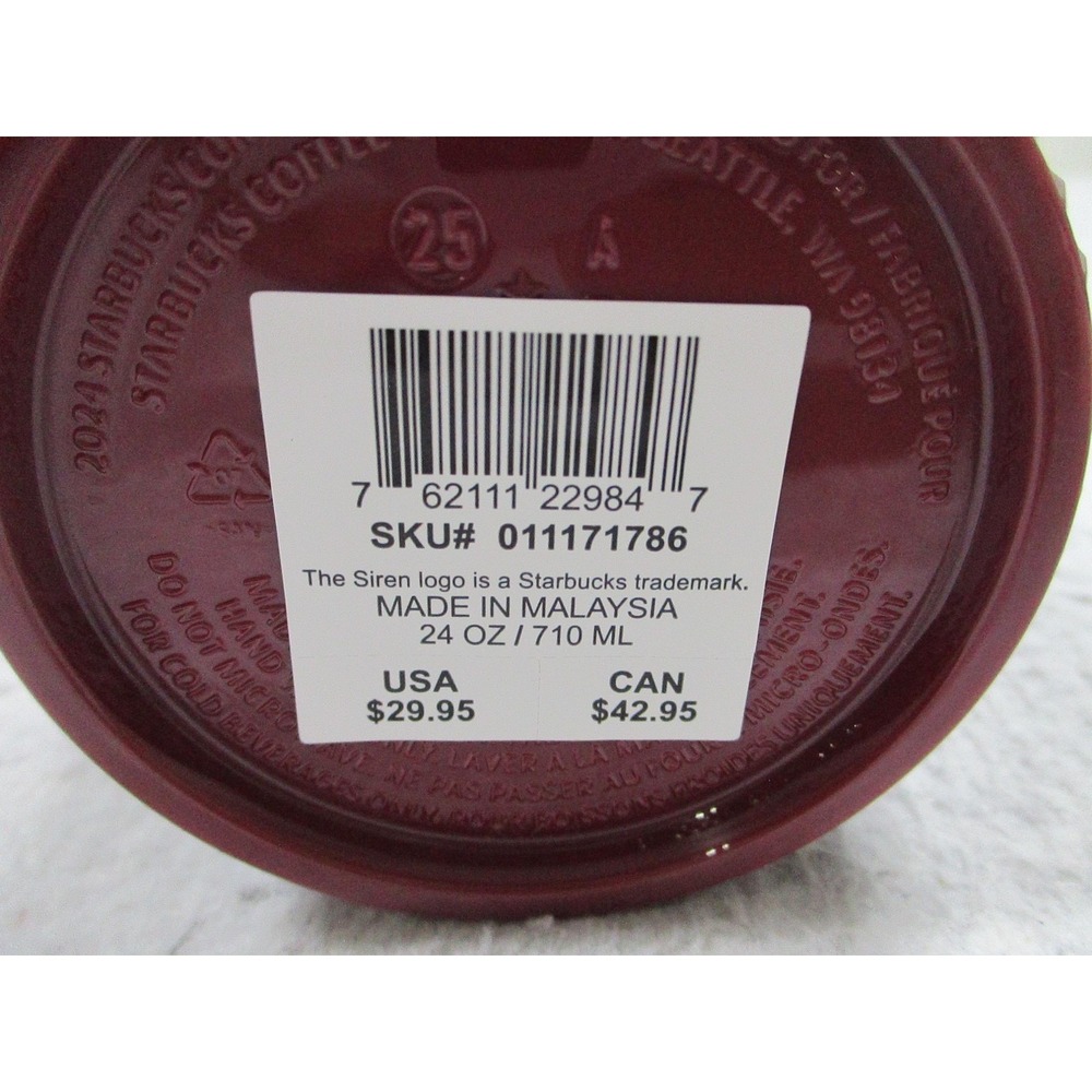 Starbucks Studded Floral Cold Cup Tumbler 24oz Reusable‎ With Straw Burgundy - Picture 5 of 6